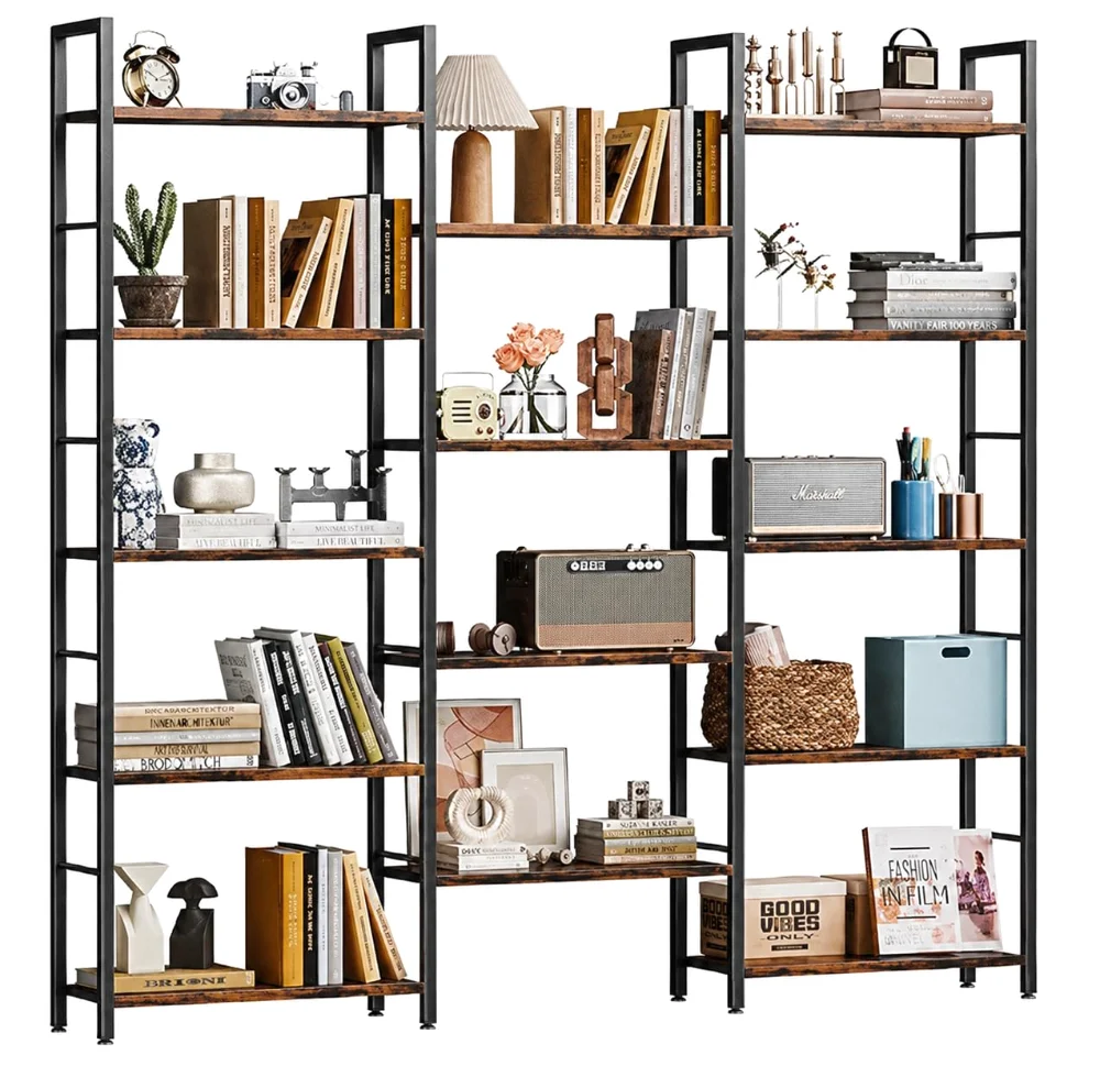 Bookshelves, 5 tiers, Brown, triple