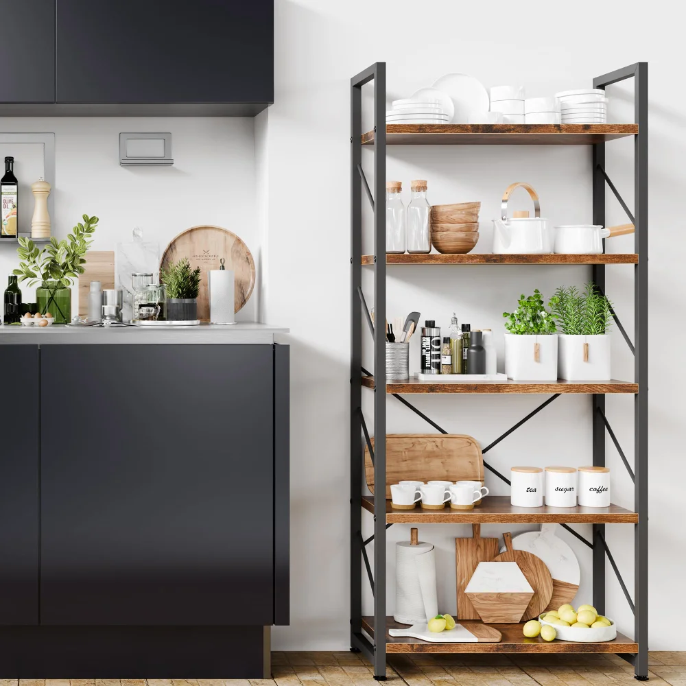 Bookshelves, 5 tiers, Brown, tall