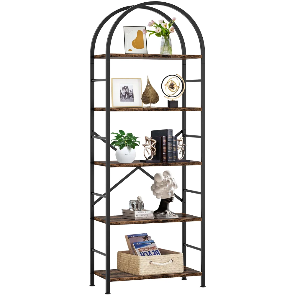 Arched Bookshelves, 5 tiers, Rustic Brown